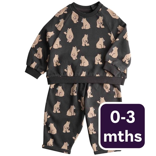 M&S Boys 2pc Bear Joggers Outfit, 0-3 M, Grey
