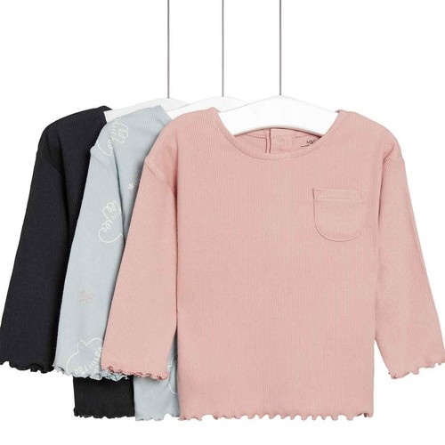 M&S Bird Print Tops, 3 Pack, 0-3 Months, Multi