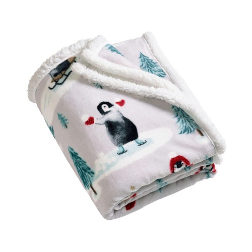 Catherine Lansfield Christmas Sherpa Penguins Throw