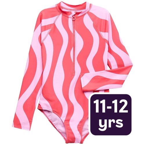 M&S Wave Stripe Long Sleeve Swimsuit, 11-12 Years, Multi