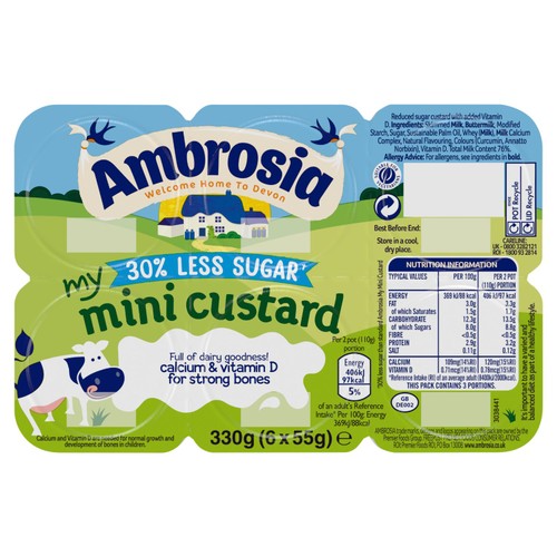 Ambrosia Mini Reduced Sugar Custard Dessert Snack Pots
