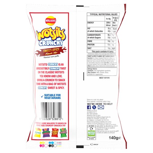 Walkers Wotsits Crunchy Sweet & Spicy Snacks Crisps 140g