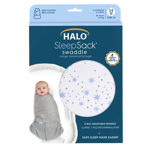 Halo SleepSack 1.5 TOG 100% Cotton Midnight Moons Blue Swaddle, 0-3 mths