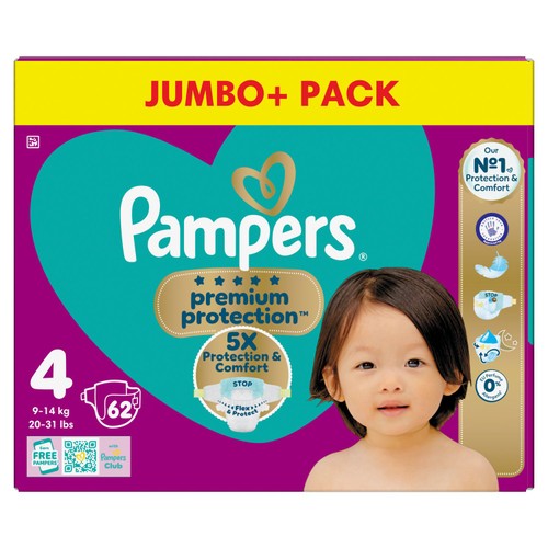 Pampers Premium Protection Nappies, Size 4 (9-14kg) Jumbo+ Pack