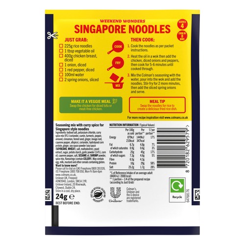 Colman's Weekend Wonders Meal Maker Recipe Mix Singapore Noodles