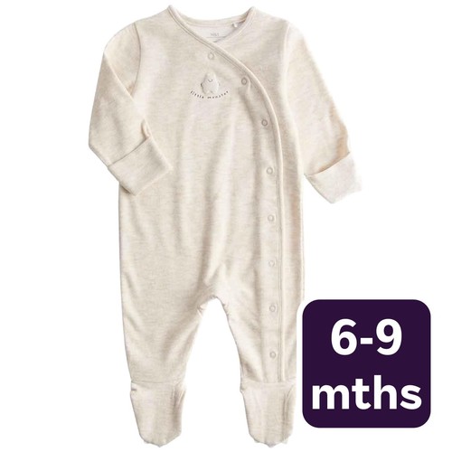 M&S Little Monster Sleepsuit, 6-9 Months, Cream