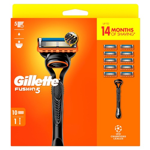 Gillette Fusion Manual Razor + 10 Razor Blades Pack