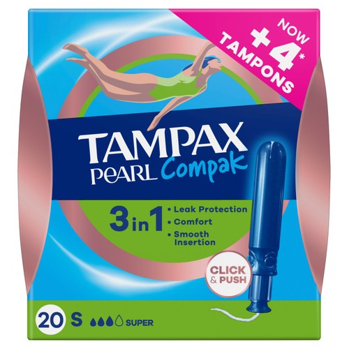 Tampax Compak Pearl Tampons Super 20 Count