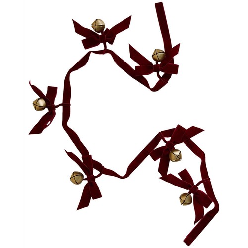 M&S Bell And Bow Velvet Garland, Red Mix