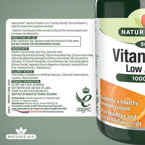 Natures Aid Low Acid Vitamin C Tablets 1000mg 
