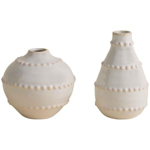 Set of 2 Bobble Bud Ceramic Vases, Soft White