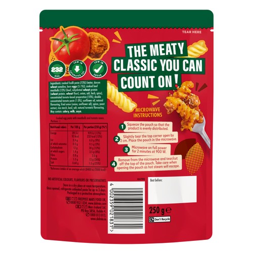 Dolmio Classics Meatballs Fusilli Microwave Pasta Meal