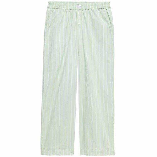 M&S Womens Pure Cotton Striped Wide Leg Pyjama Bottoms, 12, Green