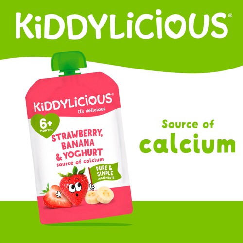 Kiddylicious Strawberry, Banana & Yoghurt Pouch Snack Baby Food multi 6m+