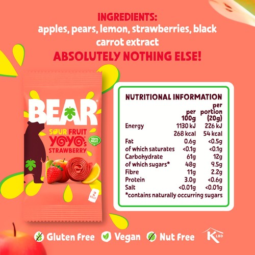 Bear Yoyos Super Sour Strawberry & Apple Multipack