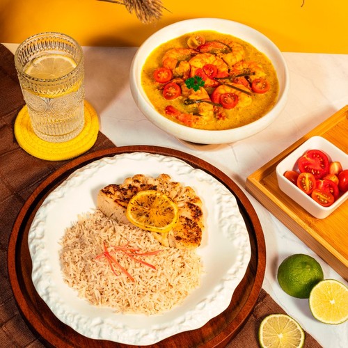 Chefees Tiger Prawns in Coconut Turmeric Sauce with Smokey Cauliflower