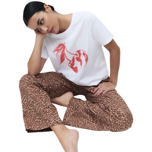 M&S Womens Pure Cotton Pyjama Set, Medium, White Mix