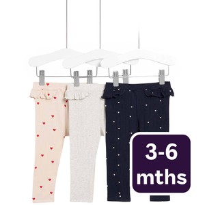 M&S Heart Cotton Leggings, 3-6 Months, Navy/Pink