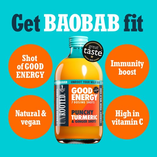 UNROOTED Punchy Turmeric, Ginger & Baobab 7x Dosing Shots