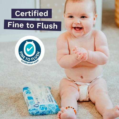 Pura Plastic Free Flushable Baby Wipes 3x60pk