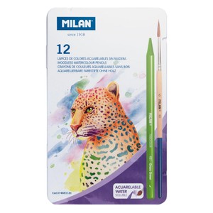 MILAN Metal box 12 woodless watersoluble colour pencils + brush