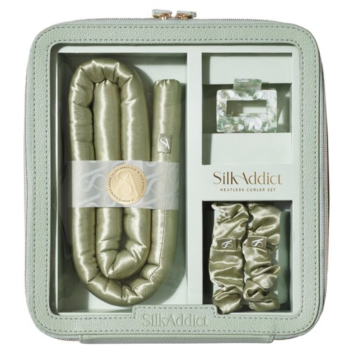 Silk Addict 100% Mulberry Silk Heatless Curler Set, Olive Green