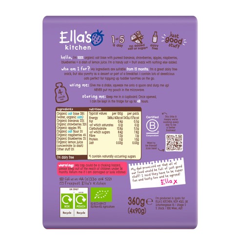Ella's Kitchen Oaty Berry Smoothie Baby Pouch 12+ Months