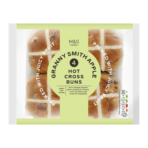 M&S 4 Granny Smith Apple Hot Cross Buns