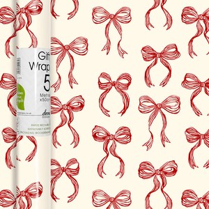 Red on Cream Bows Christmas Rollwrap