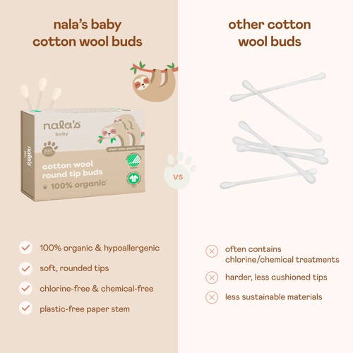 Nala's Baby Organic Cotton Wool Round Tip Buds