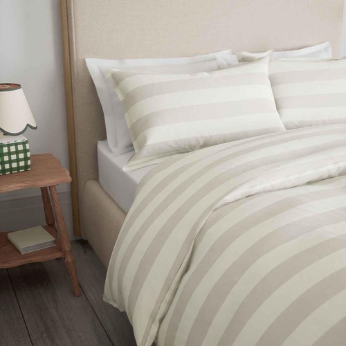 M&S Linen Striped Bedding Set, Single, Natural Mix