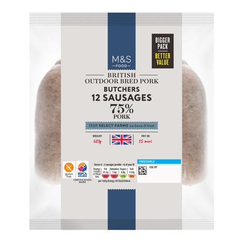 M&S 12 Sausages 75% Pork