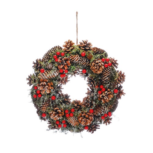 Pinecones and Red Berries Wreath