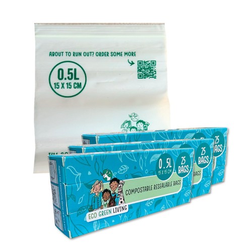 Eco Green Living Certified Compostable Small 0.5L Resealable Ziplock Bags