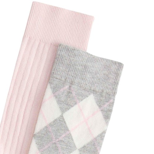 M&S Womens Argyle Crew Socks, Light Grey Mix