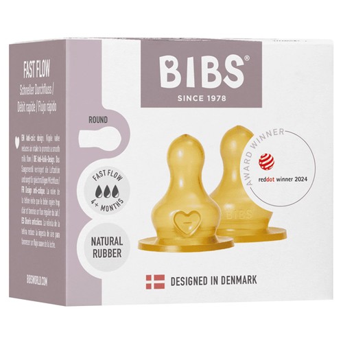 BIBS Natural Rubber Latex Fast Flow Bottle Teat 4m+