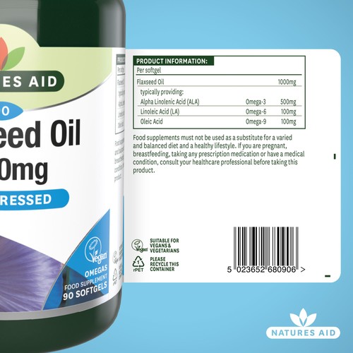 Natures Aid Vegetarian Flaxseed Oil 1000mg Capsules
