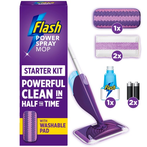Flash Power Mop Washable Starter Kit, All-In-One Mopping System