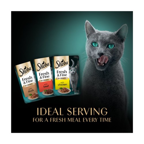 Sheba Fresh & Fine Wet Cat Food Pouches Meaty Pieces in Gravy