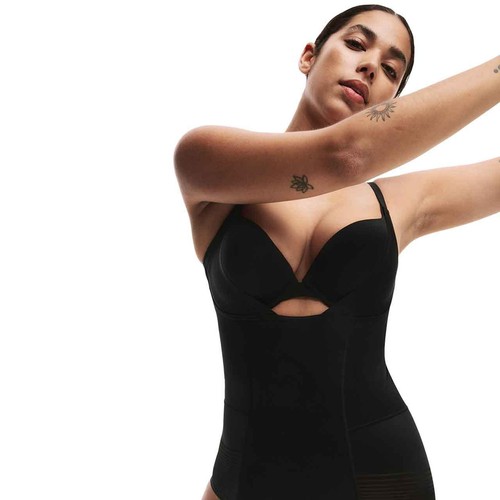 M&S Womens Body Define Firm Control Bodysuit, 10, Black