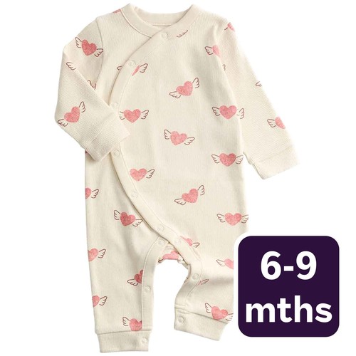 M&S Heart Print Sleepsuit, 6-9 Months. Light Cream