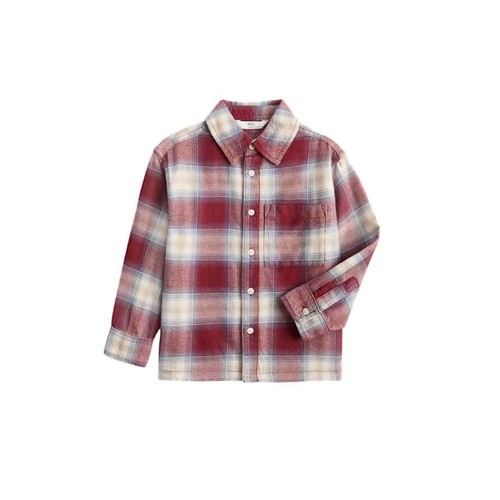 M&S Pure Cotton Checkered Shirt '5-6 Y Red 