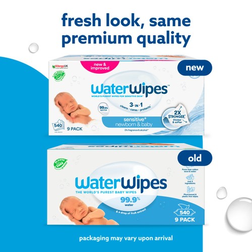 WaterWipes Baby Wipes Sensitive Newborn Plastic Free Wipes 540 Wipes 