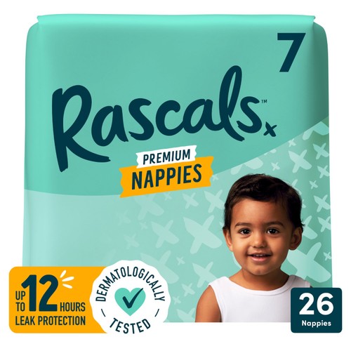 Rascals Premium Nappies, Size 7 (17+kg)
