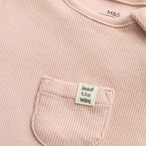 M&S Unisex Cotton Rich Ribbed Sleepsuits, 2-3 Y, Blush