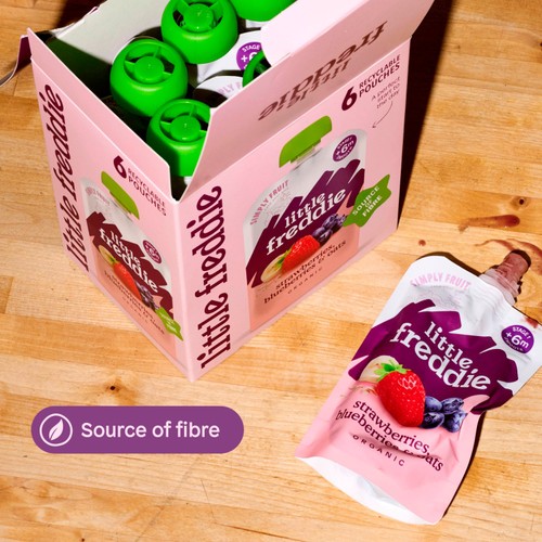 Little Freddie Organic Strawberries, Blueberries & Oats Pouch Multi 6+ M