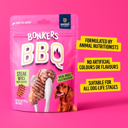 BONKERS BBQ, Soft & Chewy Beef Steak Flavored Dog Treats, 85g, Bag