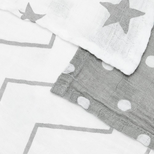 Bloomsbury Mill Organic Muslin Squares, Grey/White, 6 pack