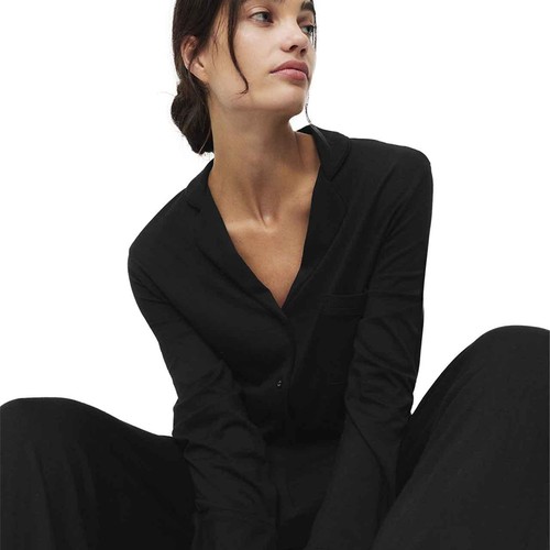 M&S Womens Cotton Modal Revere Pyjama Set, XS, Black