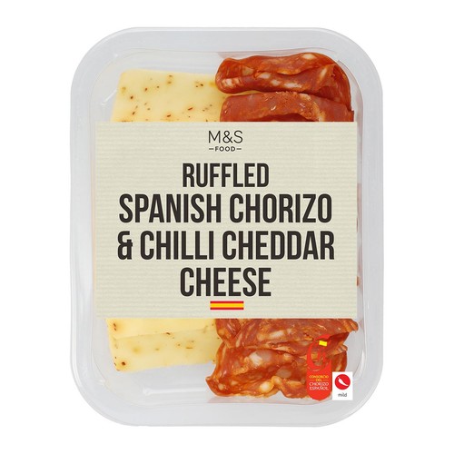 M&S Ruffled Spanish Chorizo with chilli Cheddar cheese slices